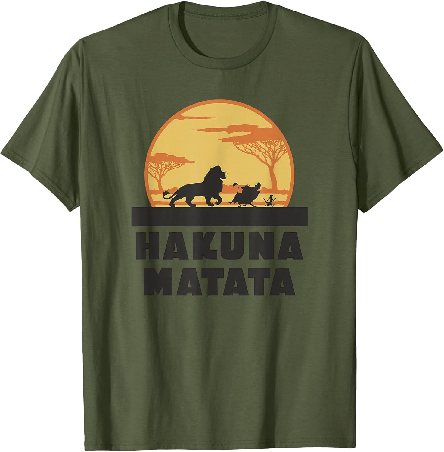 Disney The Lion King Hakuna Matata Crew Sideview Silhouettes , Men, Olive Green, Large