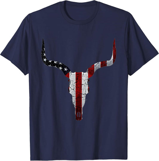 Bull Skull American Flag Cow Skull Western Graphic Wild West