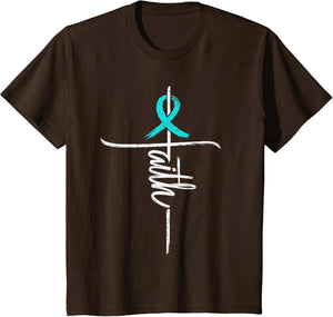 Faith Ovarian Cancer Awareness Cross Christian Ribbon Teal