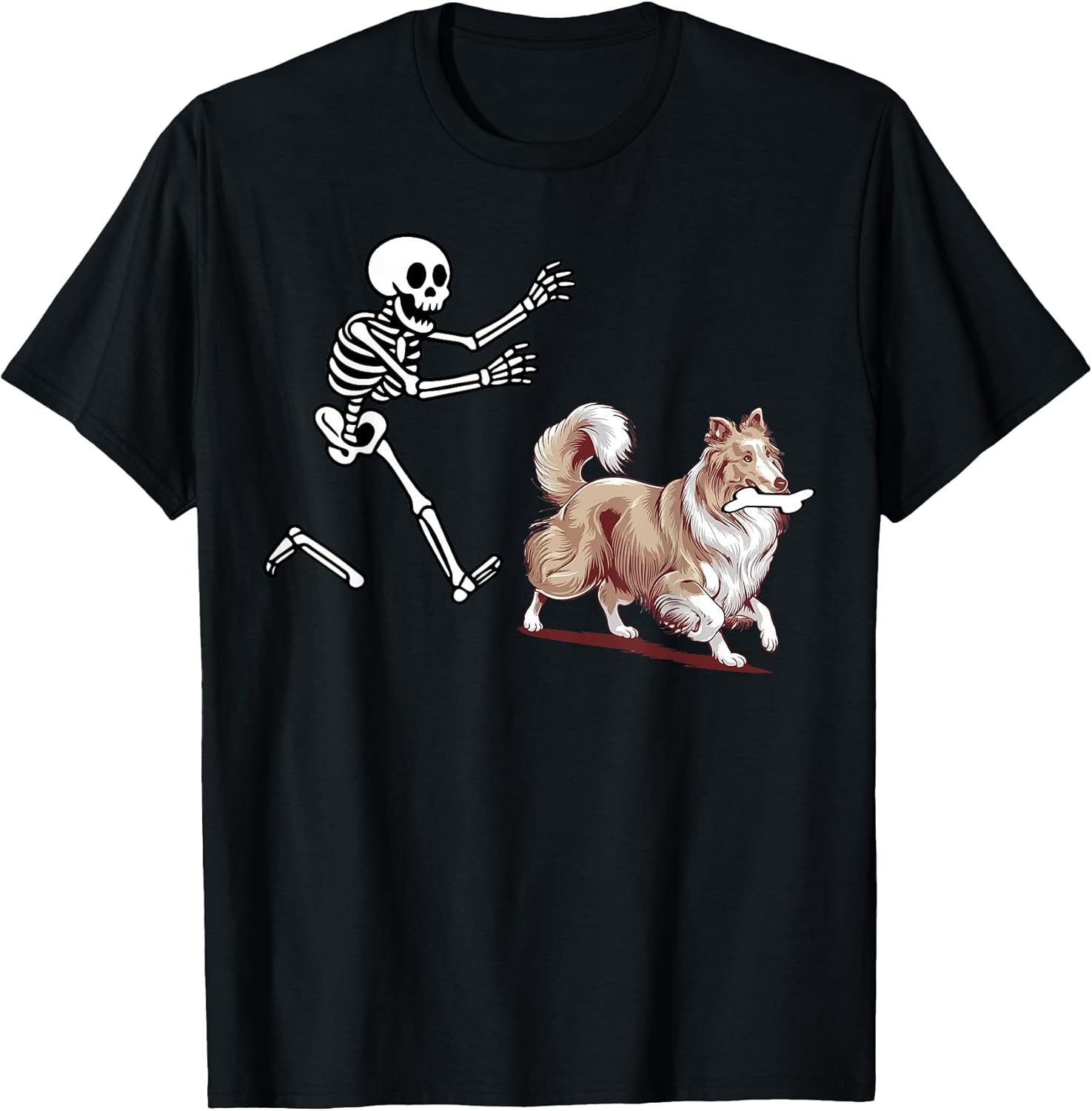 Funny Sheltie Running Skeleton Halloween