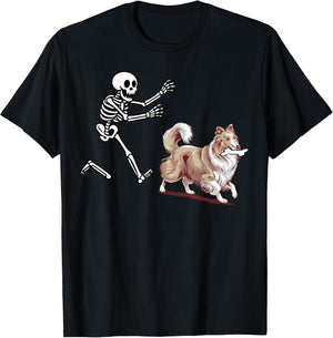 Funny Sheltie Running Skeleton Halloween