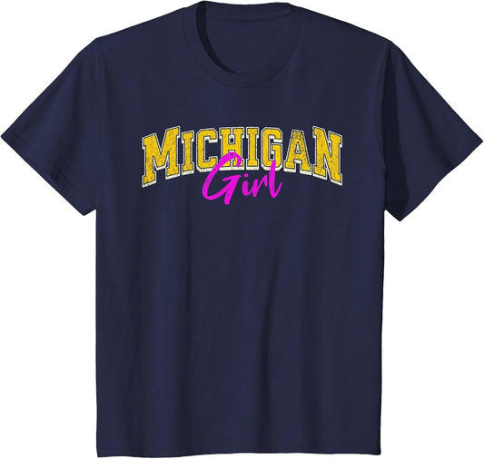 Vintage Michigan Girl Retro Pink Michigan Women and Girls