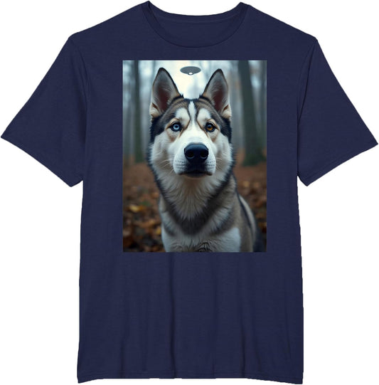 Siberian Husky Selfie with UFOs Husky Dog Lover UFO Graphic