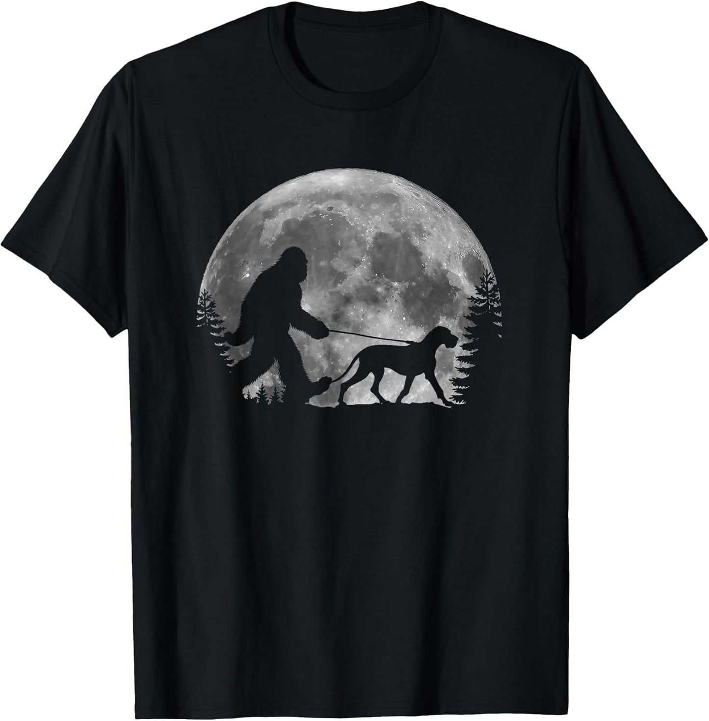 Bigfoot Walking a Dog Funny Great Dane Lovers Moon Halloween