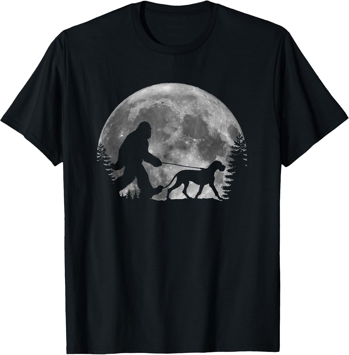 Bigfoot Walking a Dog Funny Great Dane Lovers Moon Halloween