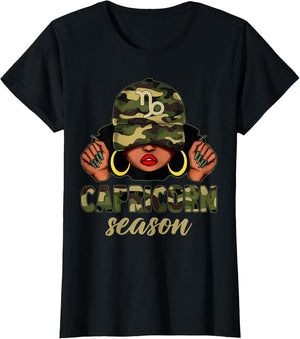 Capricorn Season Black Woman Camo Hat Afro Girl Zodiac