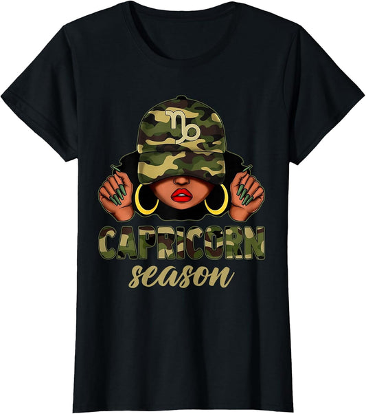 Capricorn Season Black Woman Camo Hat Afro Girl Zodiac
