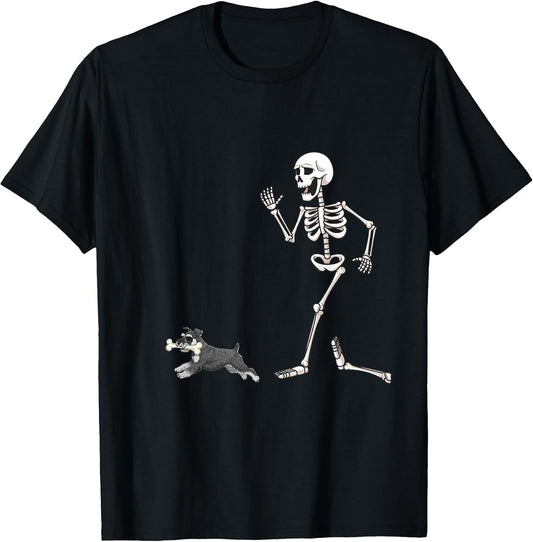 Funny Halloween Miniature Schnauzer and Skeleton