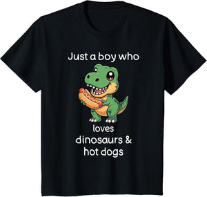 Kids Dinosaur Hot Dog Shirt Boys Cool T Rex Hot Dog