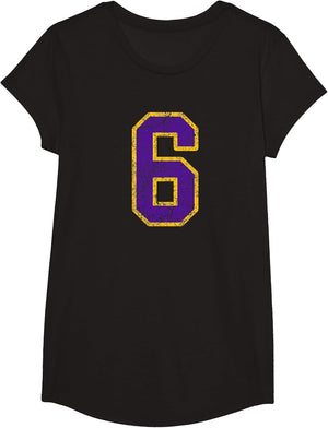 Purple Gold Number 6 Jersey Player Uniform #6 Grunge
