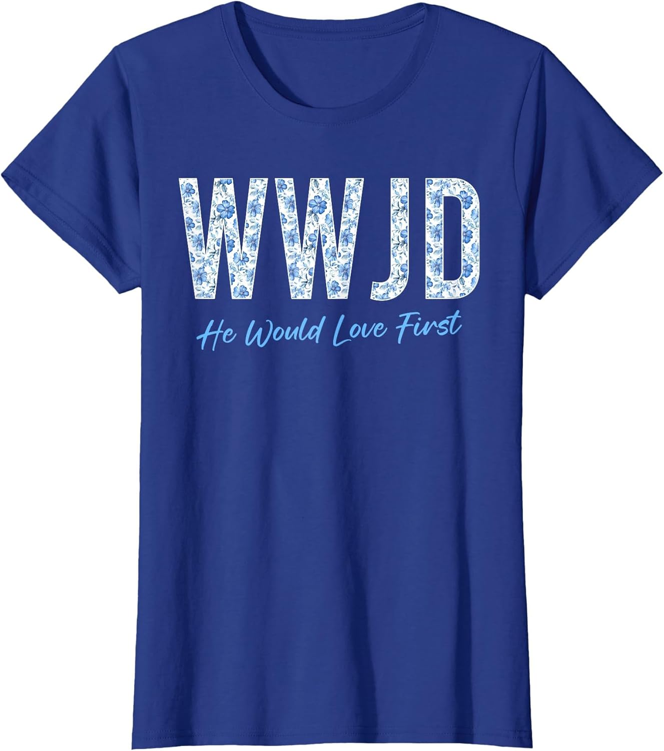 WWJD Christian Faith Believer Blue Floral Graphic