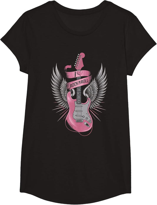I Love Rock and Roll Pink Guitar Angel Wings Vintage