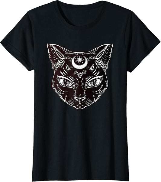 Black Cat Halloween Boho - Gothic Witchcraft Tattoo T