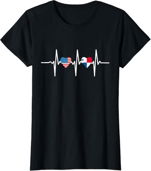 Half American and Panamanian Panama USA Flag Heartbeat Love