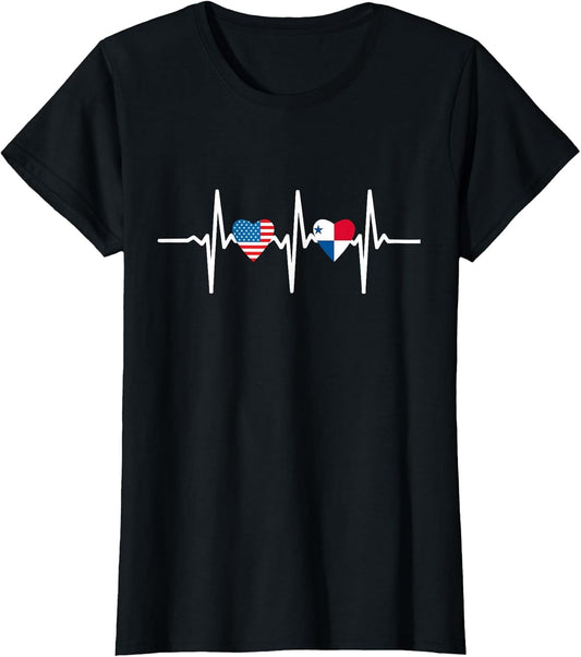 Half American and Panamanian Panama USA Flag Heartbeat Love