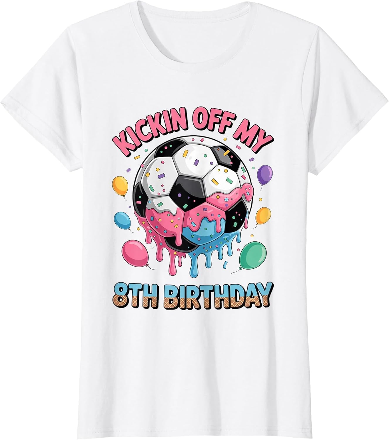 Kids Soccer Birthday Shirt 8 Ice Cream Drip 8th Party Boys