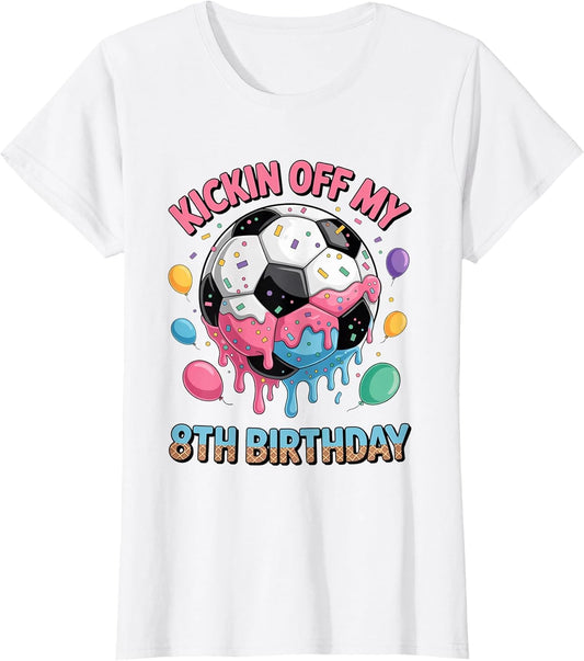 Kids Soccer Birthday Shirt 8 Ice Cream Drip 8th Party Boys