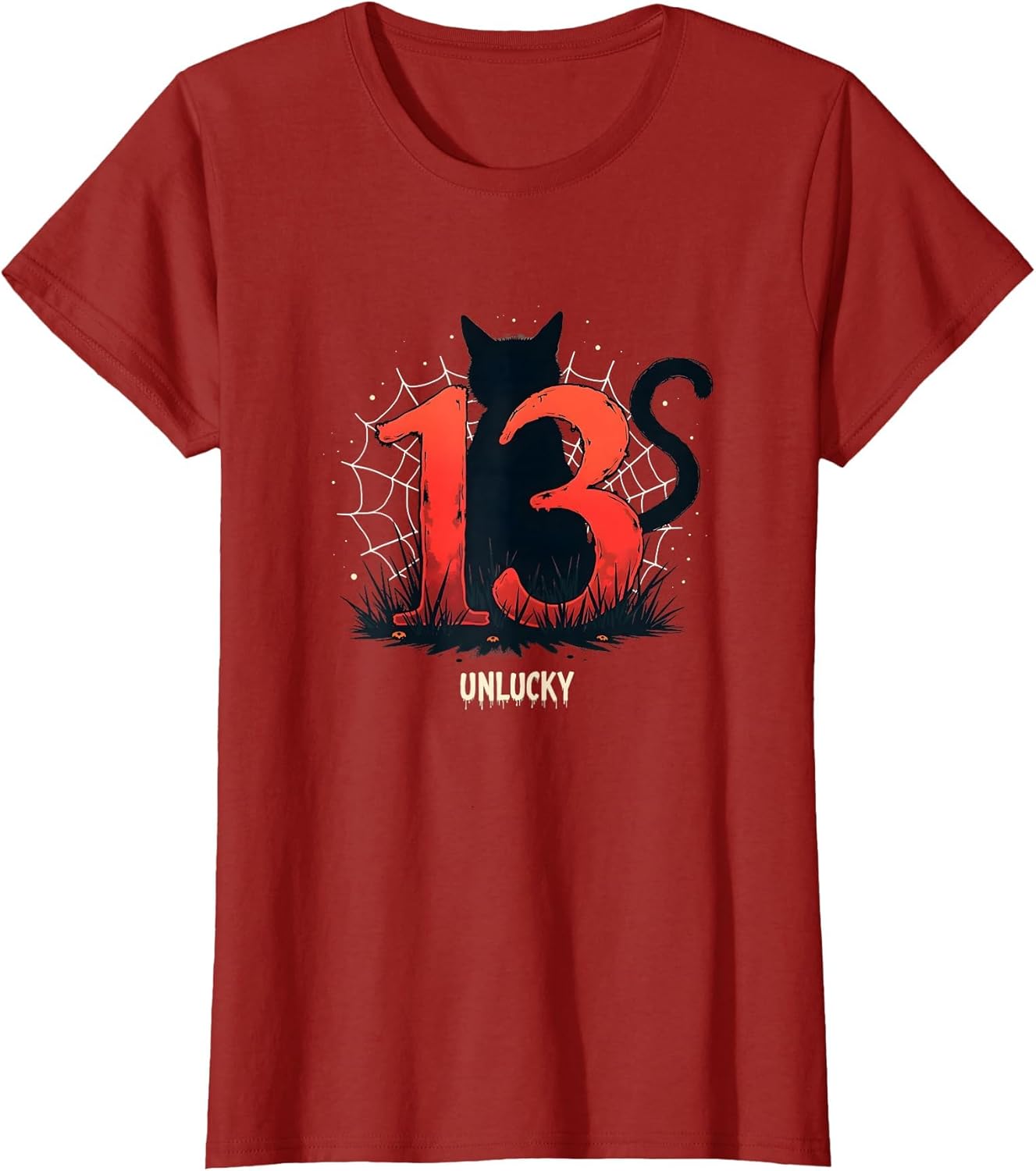 Halloween Minimalist Abstract 13 Unlucky Black Cat , Women, Cranberry Red, Large