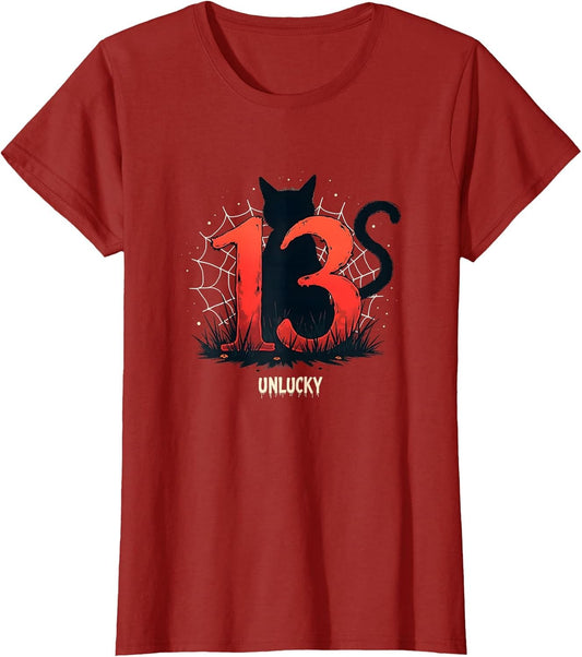 Halloween Minimalist Abstract 13 Unlucky Black Cat , Women, Cranberry Red, Large