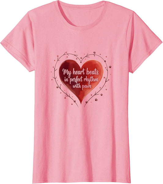 Dog Shirts Women: Heart Beats with Paws Pet Lover Gift