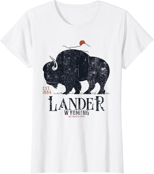 Vintage Lander Wyoming Mountains Bison Western