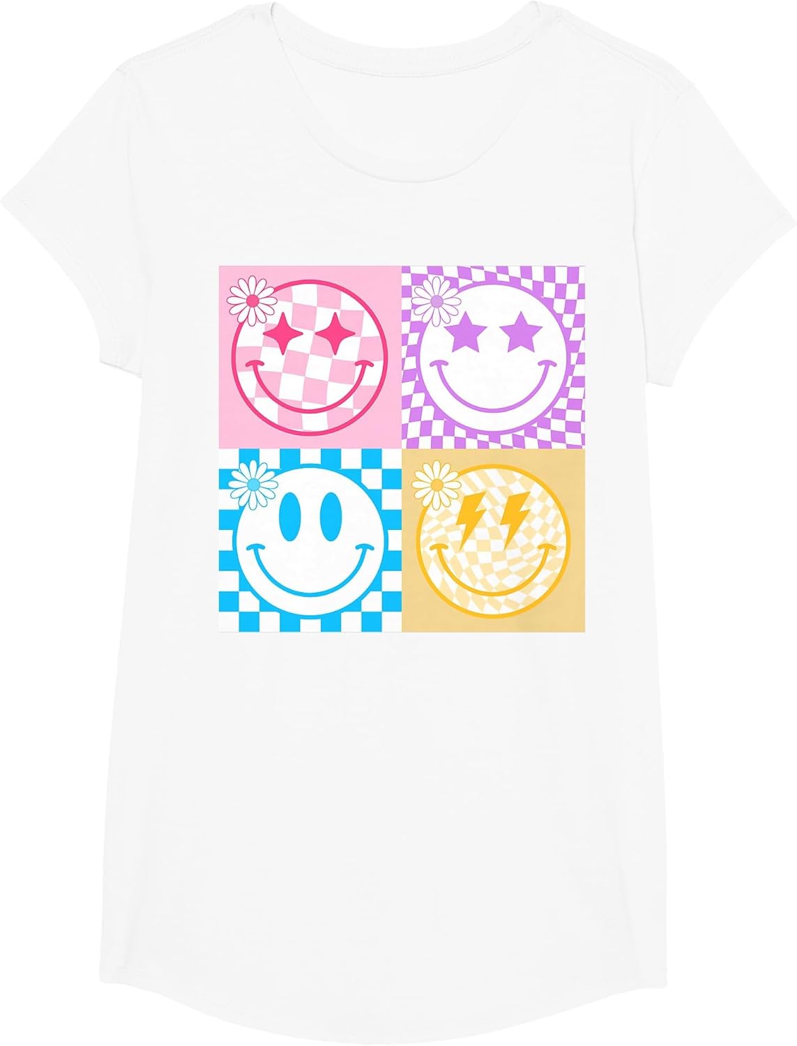 Retro Happy Face Shirt Checkered Pattern Smile Face Trendy