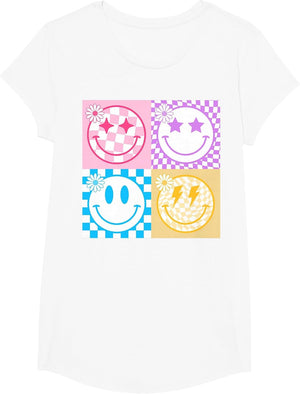 Retro Happy Face Shirt Checkered Pattern Smile Face Trendy