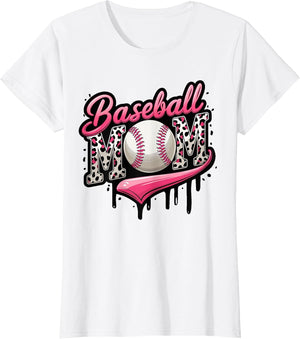 Baseball Mom Pink Leopard Ice Cream Drip Mother's Day Funny