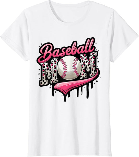 Baseball Mom Pink Leopard Ice Cream Drip Mother's Day Funny