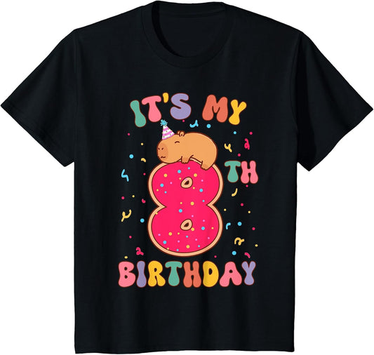 Its My 8th Birthday Donut Lover Cute Capybaras Kids Girls
