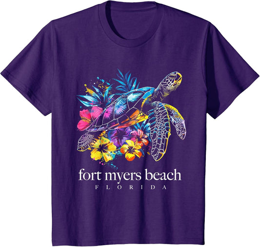 Fort Myers Beach Florida Sea Turtle Flowers Surfer Souvenir