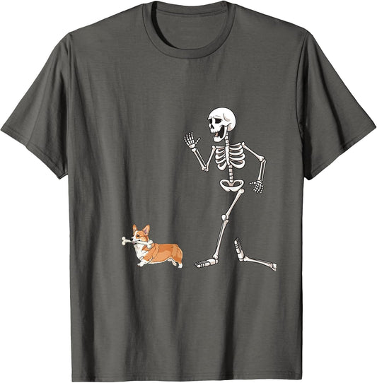 Funny Halloween Pembroke Welsh Corgi and Skeleton