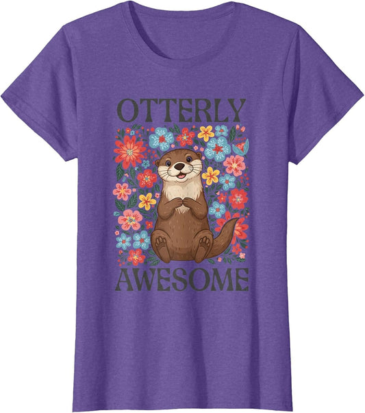 Otterly Awesome Cute Sea Otter Floral Flowers Funny Pun