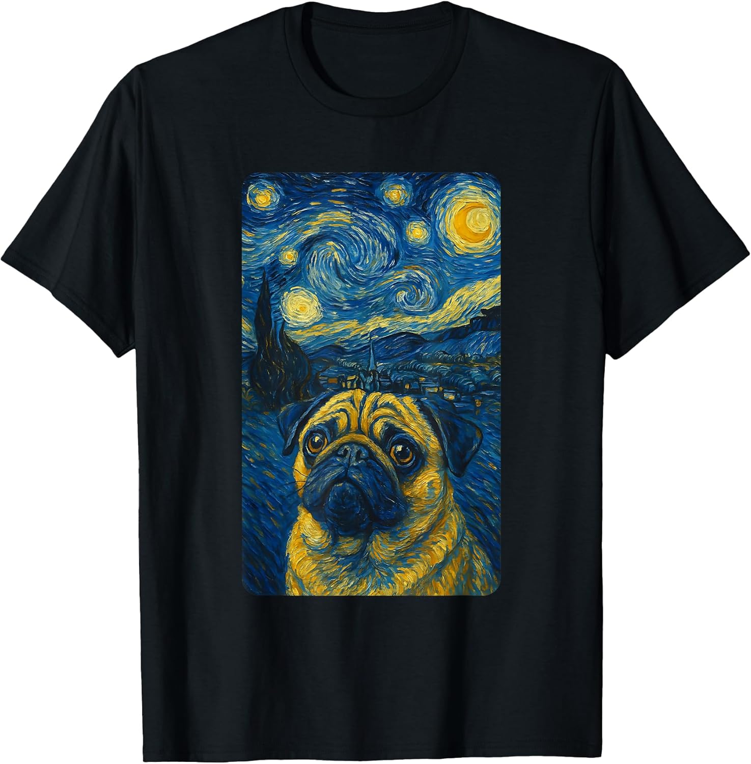 Pug Art Starry Night Style Painting Dog Lovers