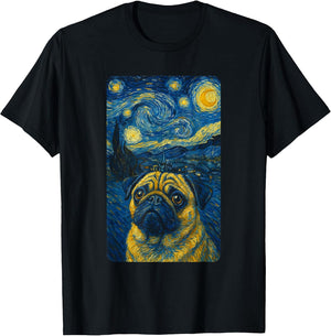 Pug Art Starry Night Style Painting Dog Lovers