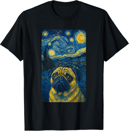 Pug Art Starry Night Style Painting Dog Lovers