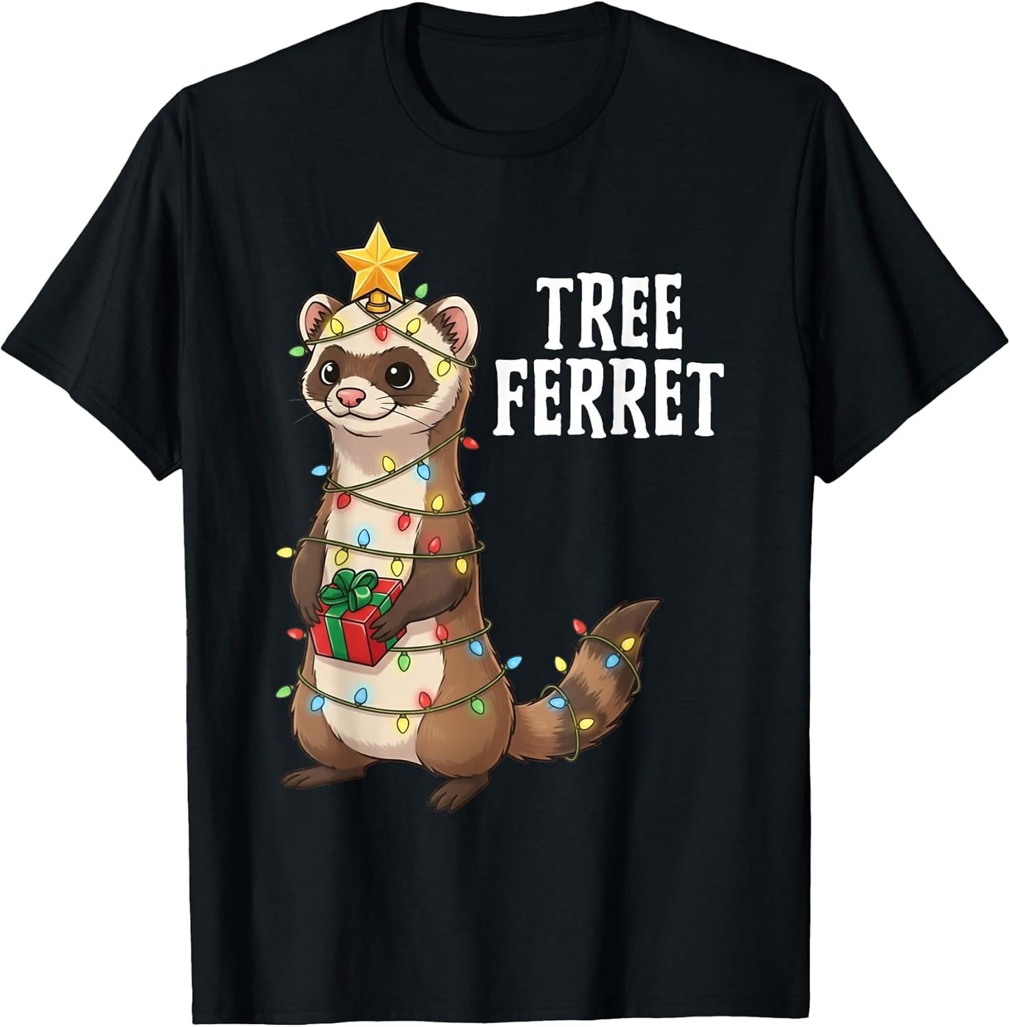 Cute Ferret Wrapped in Christmas Lights Holiday Xmas Design