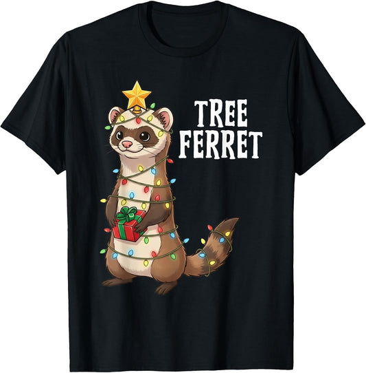Cute Ferret Wrapped in Christmas Lights Holiday Xmas Design