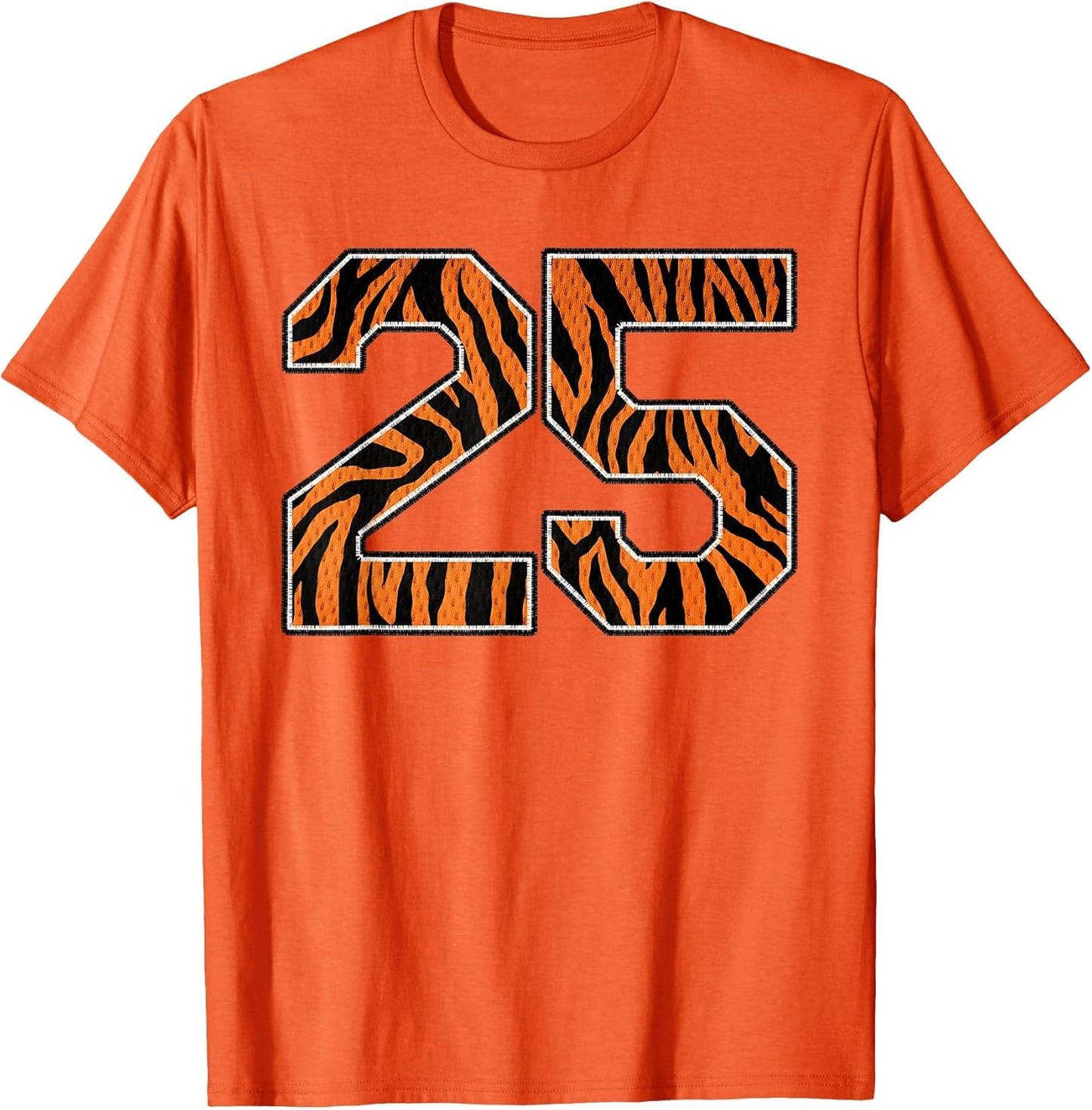 Number 25 in Orange Tiger Print Fanwear Sports Jersey Player