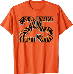 Number 25 in Orange Tiger Print Fanwear Sports Jersey Player