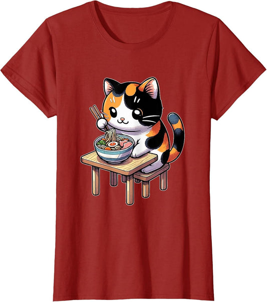Calico Cat Eating Japanese Ramen Feline Kawaii Calico Cat