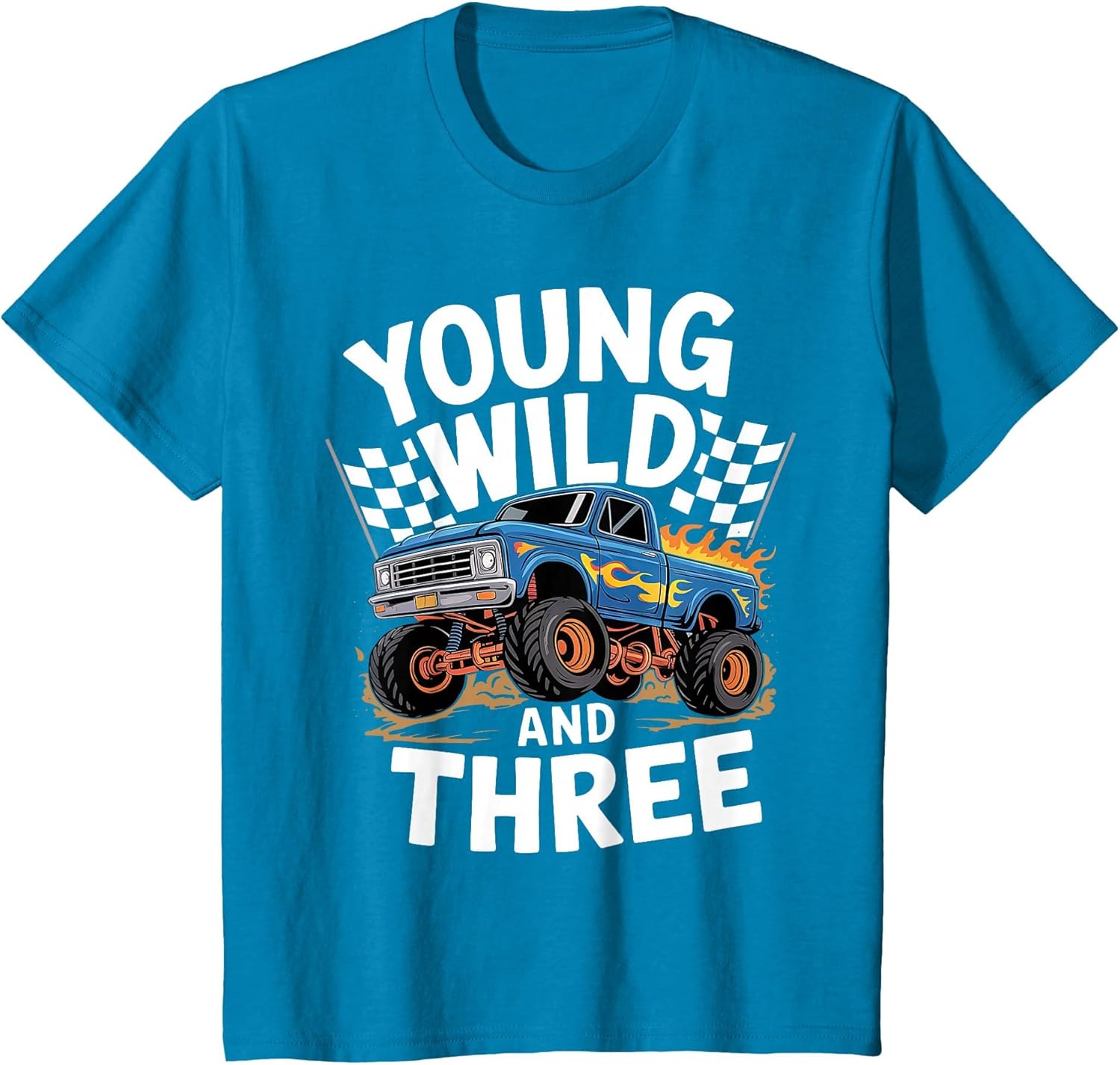 Kids 3rd Birthday Monster Truck Young Wild and Three 3 Year Old