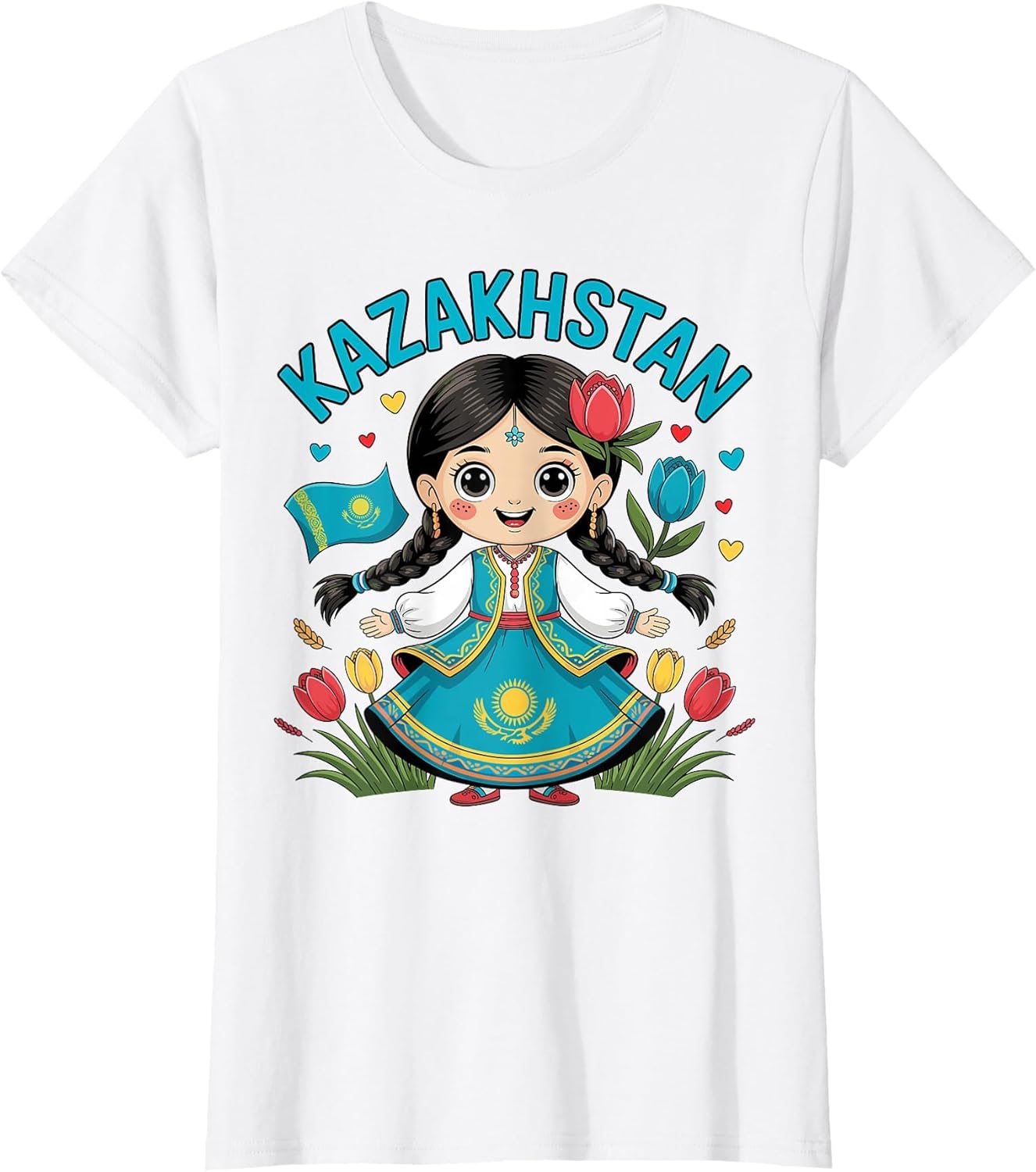 Cute Kazakh Girl in Traditional Blue Dress for Kids