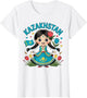 Cute Kazakh Girl in Traditional Blue Dress for Kids