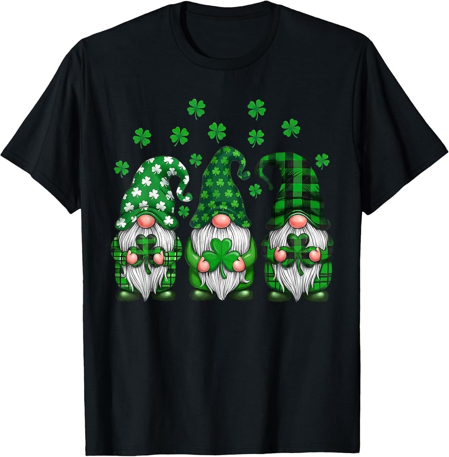 Three Gnomes Holding Green Shamrock Clover St Patrick's Day