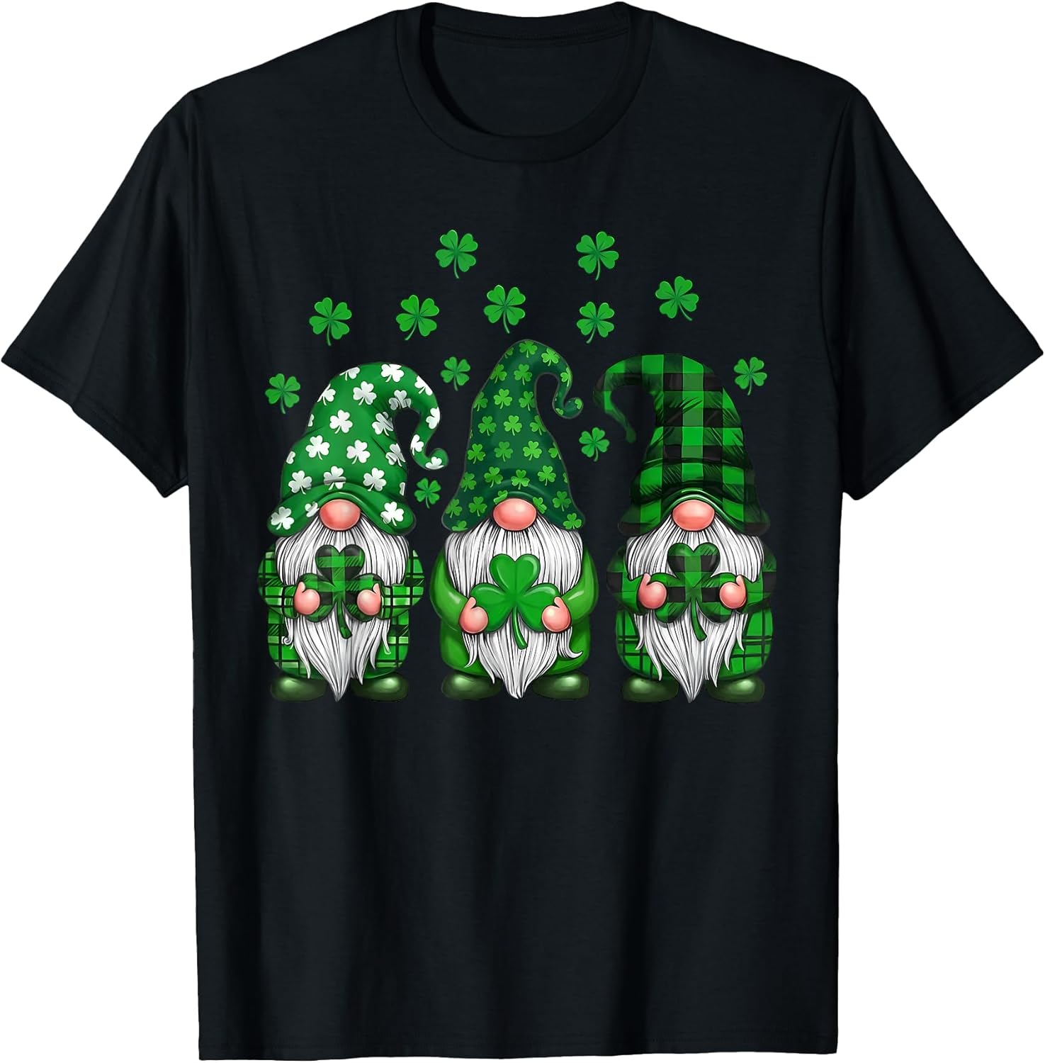 Three Gnomes Holding Green Shamrock Clover St Patrick's Day