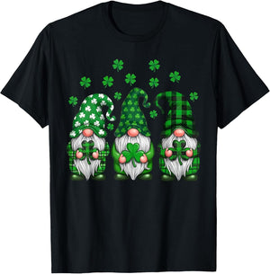 Three Gnomes Holding Green Shamrock Clover St Patrick's Day