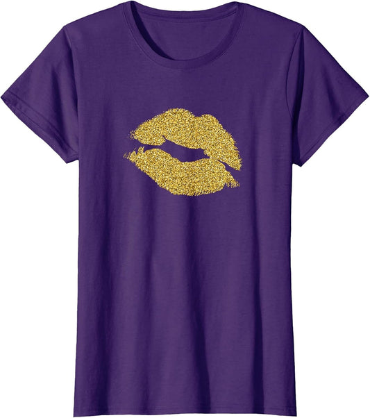 Hot Gold Lips Lipstick Kiss 80's Costume Retro Party T Shirt