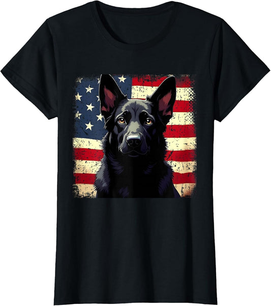 Patriotic Black German Shepherd USA American Flag Dog Lover