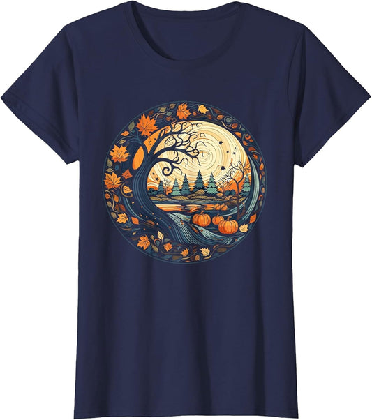 Cottagecore Pumpkins Leaves Trees Fall Women's Graphic